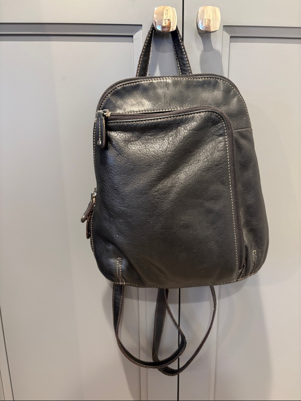 Tignanello Black Leather Backpack with Front Zip